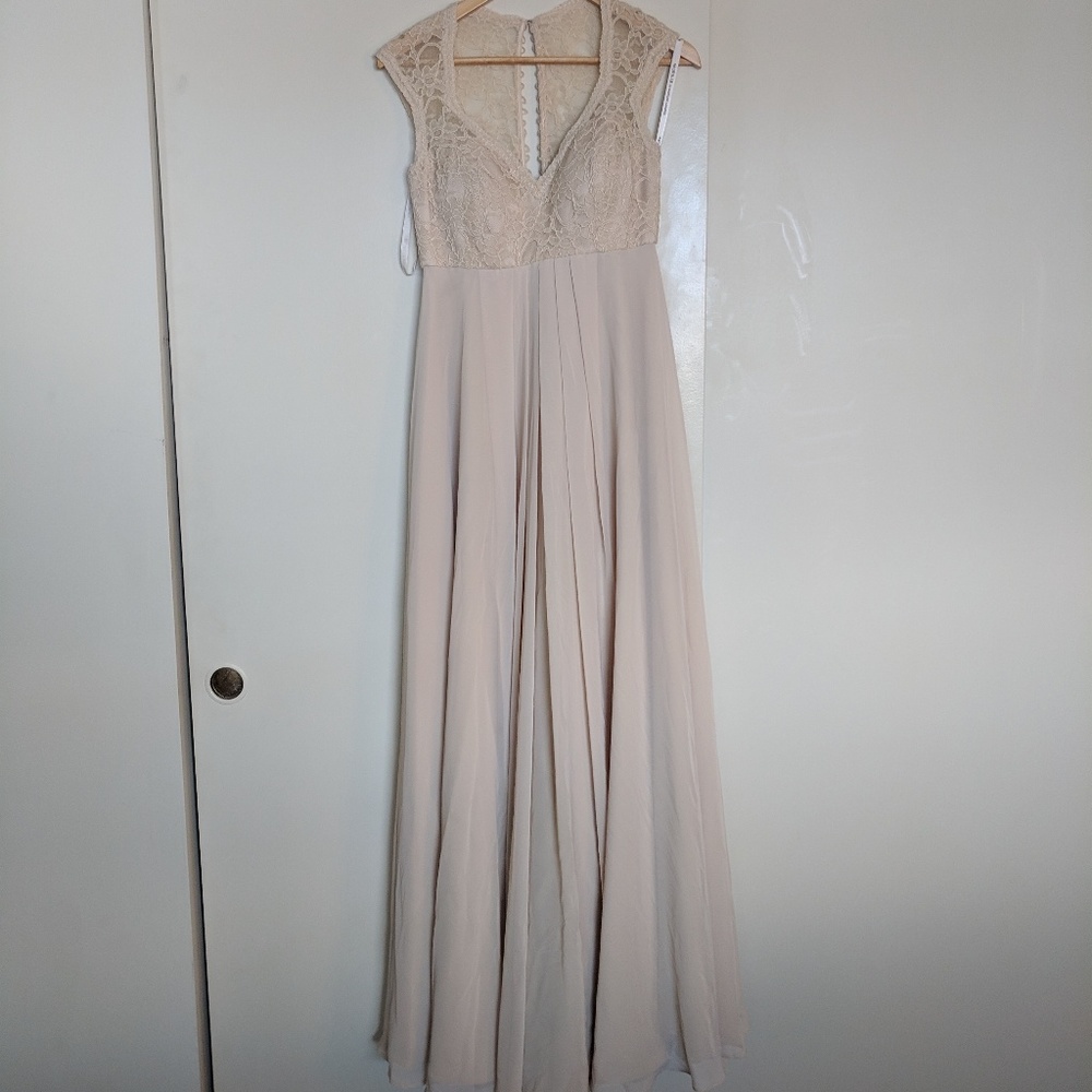 MoriLee Long Champagne Bridesmaids Dress